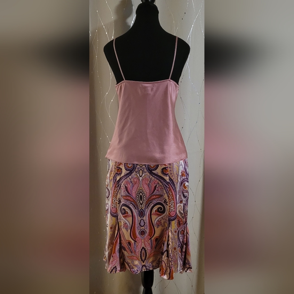 VINTAGE Y2K INC 100% Silk 2pc Set Paisley Midi Skirt & Cami Size 8  Fits 4/6 - Picture 2 of 13